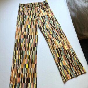 PSC yellow cream multicolor geo block print wide leg boot cut pants